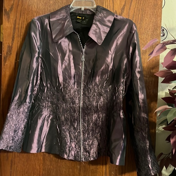 Jackets & Blazers - Stunning crushed plum satin jacket with rhinestone accents. Size XL.